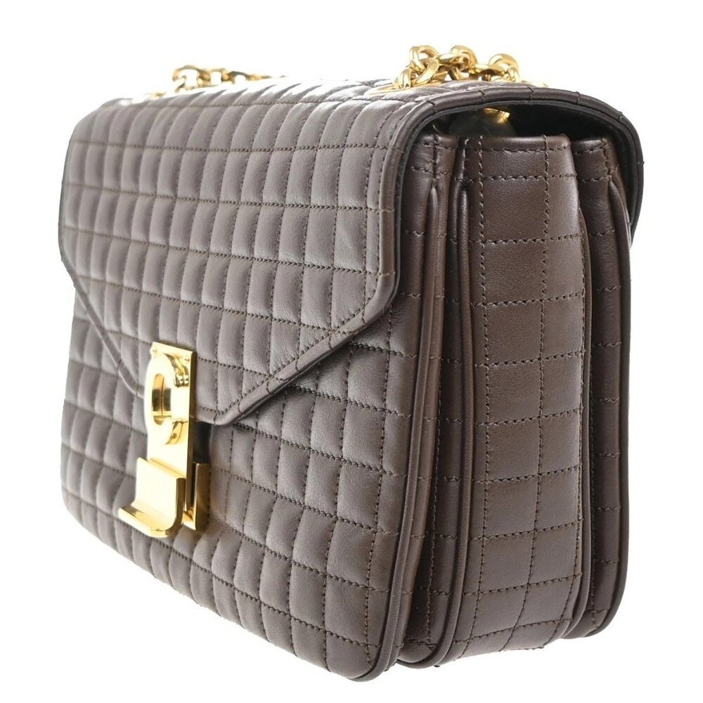 CELINE C Logo Chain Shoulder Hand Bag Quilted Leather Brown GHW Italy 57RL830 - Picture 2 of 16